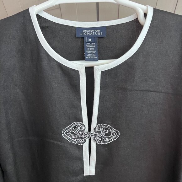Jones New York Black White 100% Linen Top - Picture 4 of 10